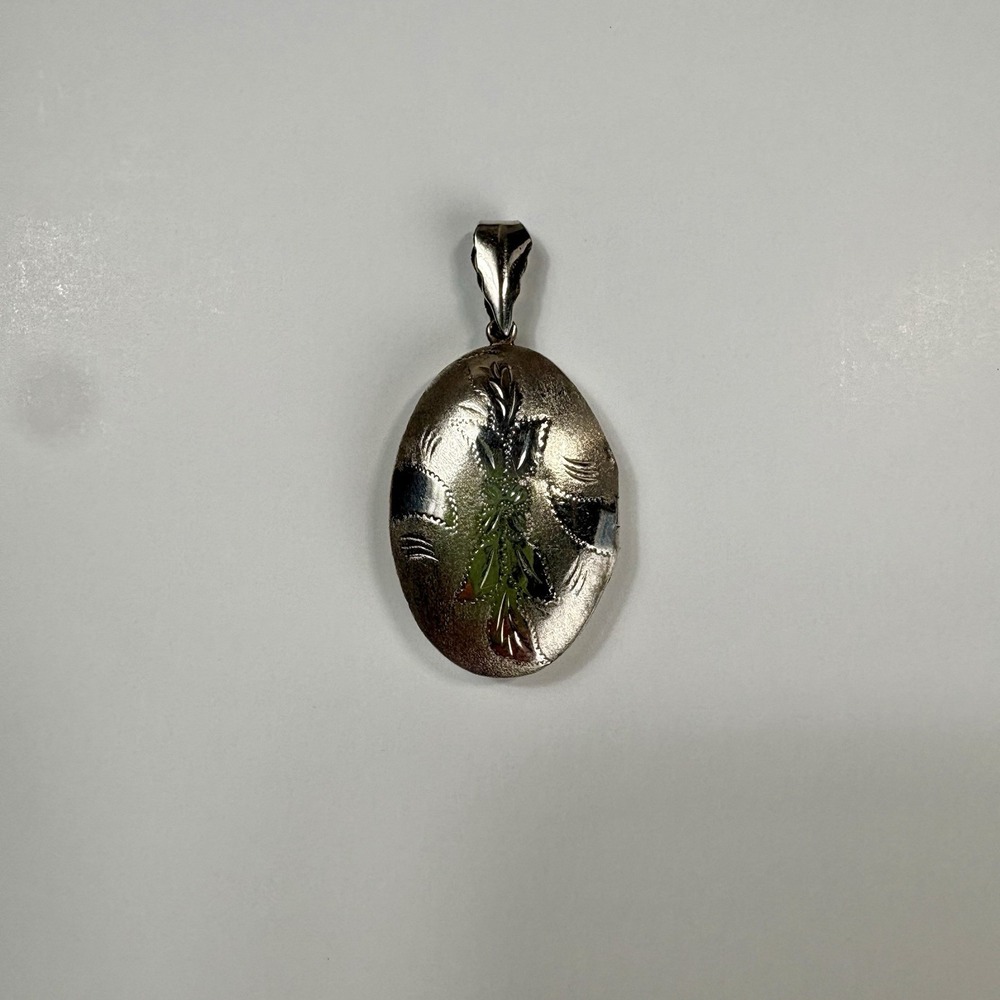 Sterling Silver 925 Floral Locket Pendant 2" Oval Flower Photo Jewelry